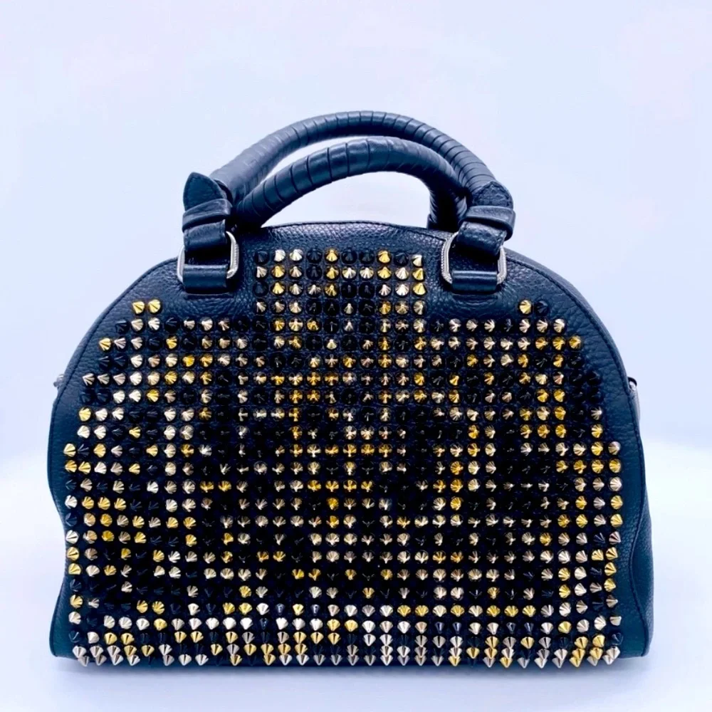 Christian Louboutin Panettone Boston Multicolor Spiked Black Leather Bag